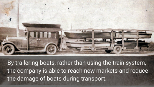 By trailering boats, rather than using the train system, the company is able to reach new markets and reduce the damage of boats during transport.